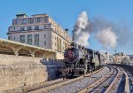 BLW 26 pulling the Santa Train past the former Delaware Lackawanna and Western passenger station in Scranton / now a Radisson Hotel